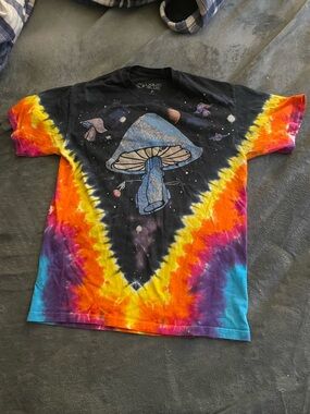Liquid Blue Black Tie-Dye Tee with Yellow, Orange, Pink, Blue & Purple Accents